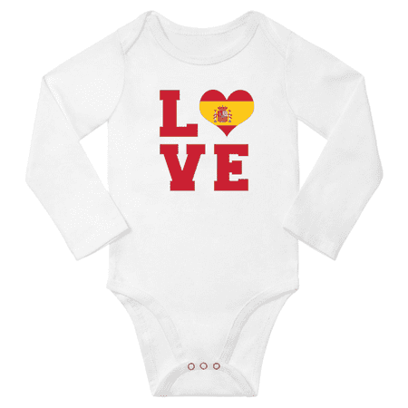 Love Spain Heart Flag Baby Long Slevve Rompers (White 3-6 Months)
