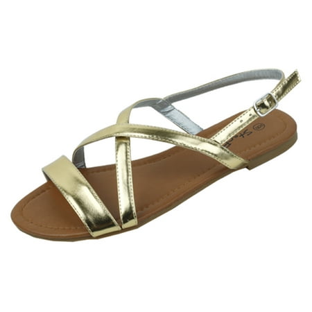 Starbay Women s Peep Toe Shiny Strappy Gladiator Sandals Flats