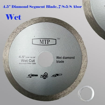 mtp 4.5 Wet Diamond Continuous Rim Saw Blade 7/8-5/8 Arbor w/ 5/8 Reducer Stone