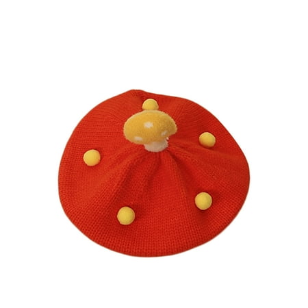 

Jkerther Toddler Baby Girl Mushroom Beret Hat Winter Warm Woolen Knitted Beanie Cap Photo Prop