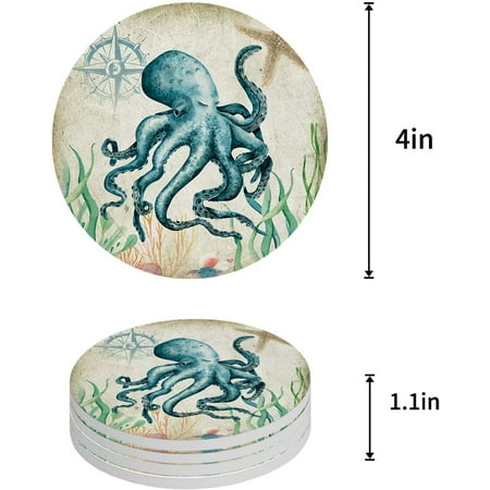 FMSHPON Ocean Theme Octopus Vintage Set of 4 Round Coaster for Drinks Absorbent Ceramic Stone Coasters Cup Mat with Cork Base for Home Kitchen Room Coffee Table Bar Decor
FMSHPON Ocean Theme Octopus Vintage Set of 4 Round Coaster for Drinks Absorbent Ceramic Stone Coasters Cup Mat with Cork Base for Home Kitchen Room Coffee Table Bar Decor