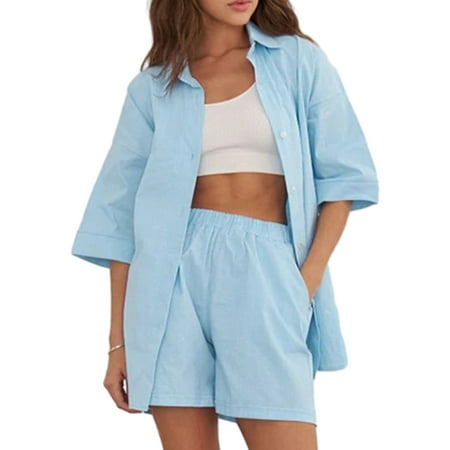 Women Pajamas Set 2 Pieces Loungewear Suits Solid Color Short Sleeve Loose Shirts Tops and Shorts Sleepwear Outfits,S/M/L/XL
Women Pajamas Set 2 Pieces Loungewear Suits Solid Color Short Sleeve Loose Shirts Tops and Shorts Sleepwear Outfits,S/M/L/XL