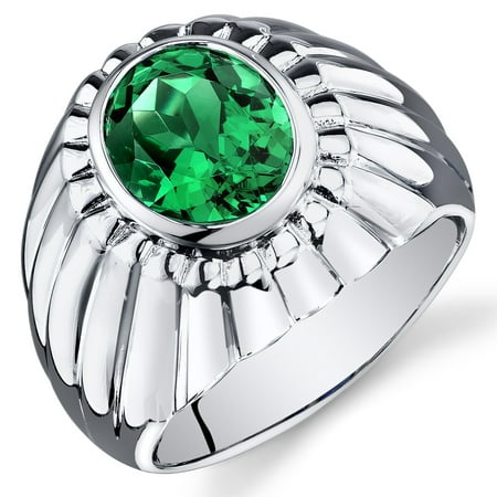 Peora 3.75 Ct Men's Created Emerald Engagement Ring in Rhodium-Plated Sterling Silver