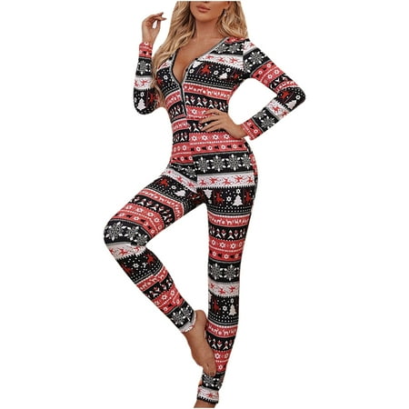 Christmas One Piece Jumpsuit for Women Printed V Neck Long Sleeve Pajamas Bodysuit Button Slim Fit Romper Sleepwear
Christmas One Piece Jumpsuit for Women Printed V Neck Long Sleeve Pajamas Bodysuit Button Slim Fit Romper Sleepwear
