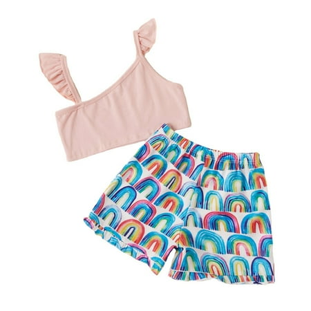 Toddler Baby Girls Clothes Little Girls Outfits Ruffles Sleeveless Suspender Top Rainbow Print Shorts 2PCS Set Pink 4-5T
Toddler Baby Girls Clothes Little Girls Outfits Ruffles Sleeveless Suspender Top Rainbow Print Shorts 2PCS Set Pink 4-5T