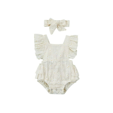 Musuos Baby Girls 2Pcs Summer Outfits Daisy Print Flutter Sleeve Romper with Headband Set
Musuos Baby Girls 2Pcs Summer Outfits Daisy Print Flutter Sleeve Romper with Headband Set
