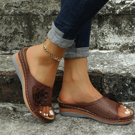 Summer Women Wedge Heel Shoes Hollow Out Sandals Roman Casual Slippers