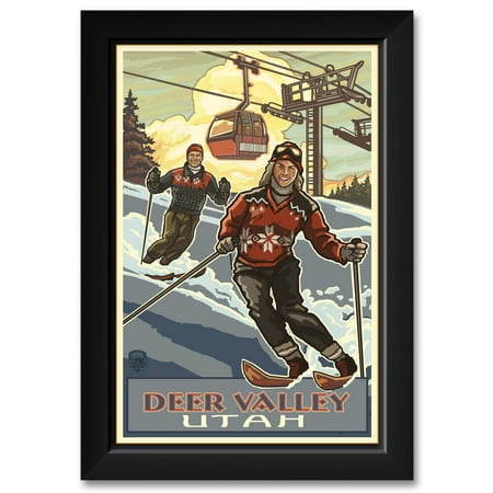 Downhill Skier Pair Deer Valley Utah Framed Art Print by Paul A. Lanquist. Print Size: 12" x 18" Framed Art Size: 14" x 20"