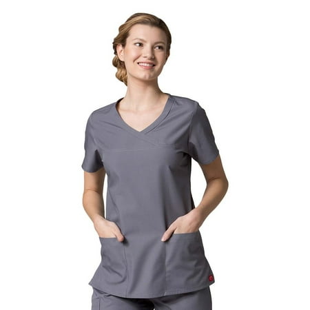 Red Panda Women s Curved Mock Wrap Solid Scrub Top