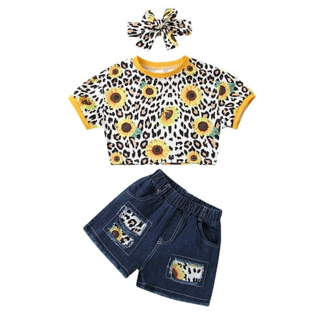 3Pcs Toddler Little Girl Outfits Sunflower Short Sleeve T-shirt Ripped Jeans Shorts Headband
3Pcs Toddler Little Girl Outfits Sunflower Short Sleeve T-shirt Ripped Jeans Shorts Headband