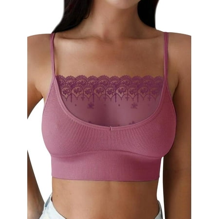 STARVNC Women U Neck Lace Spliced Sleeveless Ribbed Sports Bra