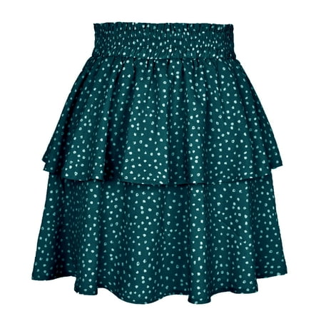 

Charella Women s Fashion Solid Color Polka Dots Dress High Waist Ruffles Wrinkles Design Skirt Green XL