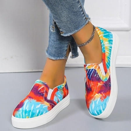 

FZM Sneakers For Women Fashion Spring And Summer Women s Casual Shoes Large Size Canvas Shoes Flat Graffiti Print Blue 7.5