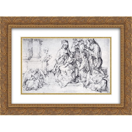 Albrecht Durer 2x Matted 24x18 Gold Ornate Framed Art Print 'The Virgin With Two Angels And Four Saints'