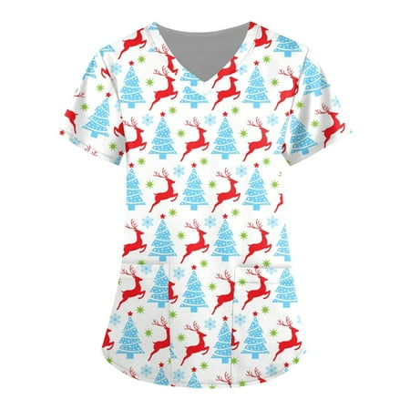Youmylove Christmas Women Scrubs Top Short Sleeve V-Neck Cartoon Printed Top Nursed Working T-Shirts Blouse With Pockets
Youmylove Christmas Women Scrubs Top Short Sleeve V-Neck Cartoon Printed Top Nursed Working T-Shirts Blouse With Pockets