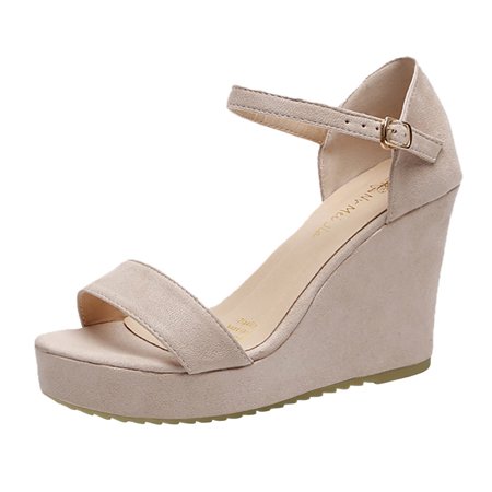 GNEIKDEING Summer Women Sandals Fish Mouth Wedge Heel High Heel Thick Sole Solid Color Buckle Gift on Clearance