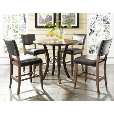 Hillsdale Cameron 5 Piece Counter Height Round Wood Dining Table Set with Parson Chairs