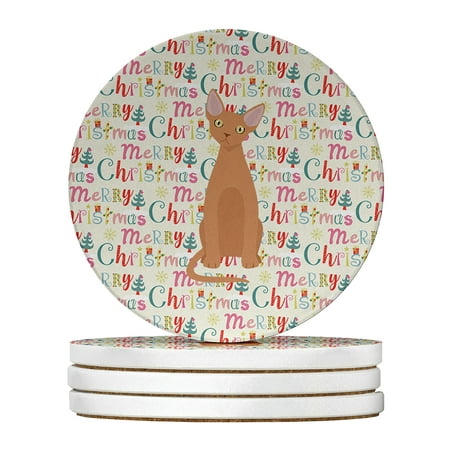 Devon Rex #1 Cat Christmas Large Sandstone Coasters Pack of 4 4 in x 4 in