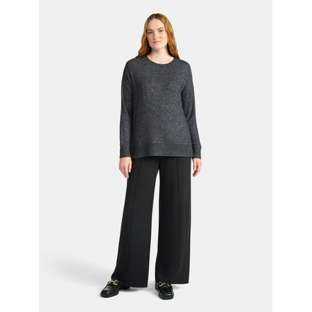 Time and Tru Women's Hacci Knit Tee with Long Sleeves, Sizes XS-XXXL