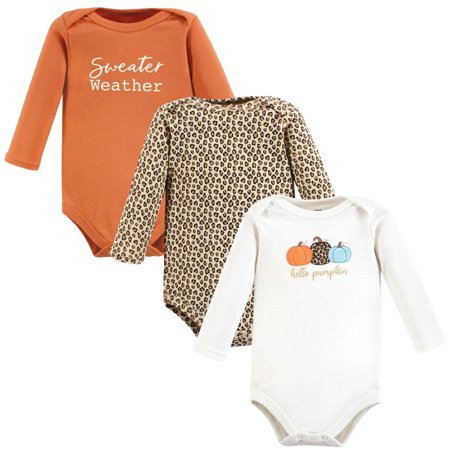 Hudson Baby Infant Girl Cotton Long-Sleeve Bodysuits Leopard Pumpkin Newborn