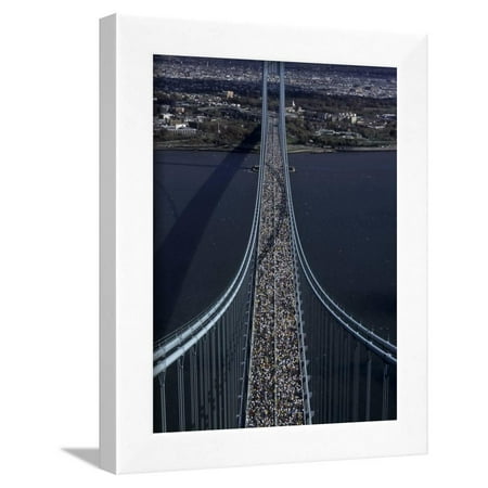 Runners Crossing the Verrazano Bridge after Starting the 1999 New York City Marathon Framed Print Wall Art