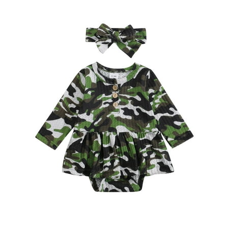Frobukio 2Pcs Newborn Baby Girls Long Sleeve Romper Dress+Bow Headband Camouflage Printing Jumpsuit Clothes Camouflage 3-6 Months
Frobukio 2Pcs Newborn Baby Girls Long Sleeve Romper Dress+Bow Headband Camouflage Printing Jumpsuit Clothes Camouflage 3-6 Months