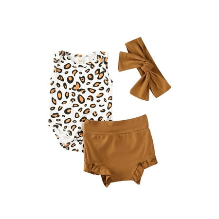 EYIIYE Newborn Baby Girl Leopard Print Sleeveless Round Neck Romper + Bow Hairband + Elastic Shorts Suit 0-12 Months
EYIIYE Newborn Baby Girl Leopard Print Sleeveless Round Neck Romper + Bow Hairband + Elastic Shorts Suit 0-12 Months