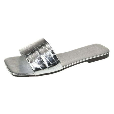 Ladies Summer Fashion Solid Colour Square Head Shiny Open Toe Outside Wear Large Size Flat Sandals Slippers Slide on Sandals for Women Home Sandals for Women
Ladies Summer Fashion Solid Colour Square Head Shiny Open Toe Outside Wear Large Size Flat Sandals Slippers Slide on Sandals for Women Home Sandals for Women