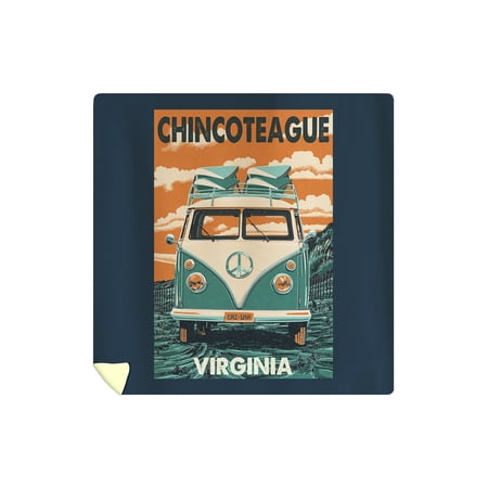Chincoteague, Virginia - VW Van Letterpress - Lantern Press Artwork (88x88 Queen Microfiber Duvet Cover)