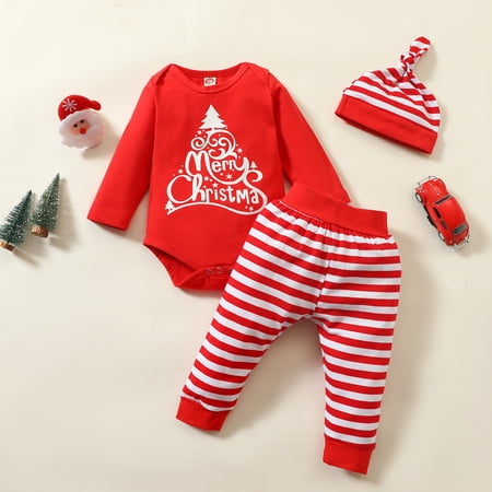 Caitzr Baby Girl s Christmas Outfit Sets Red Long Sleeve Christmas Tree/Deer Print Romper Striped Pants Hat
Caitzr Baby Girl s Christmas Outfit Sets Red Long Sleeve Christmas Tree/Deer Print Romper Striped Pants Hat