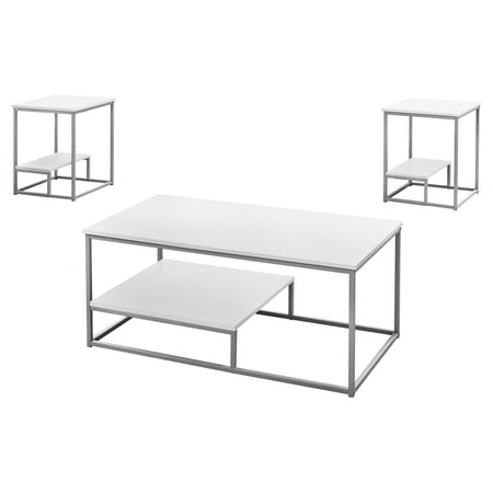3-Piece White and Silver Contemporary Table Set 42.25"