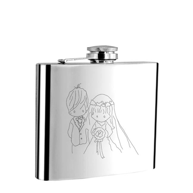 6-Ounce Visol Father and Son Time Stainless Steel Hip Flask Satin Finish Chrome