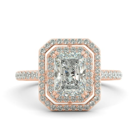 3.60 ct Brilliant Moissanite Radiant & Diamond Halo Engagement Ring 18k R Gold