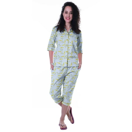 Moomaya Printed Cotton 3/4 Sleeve Shirt With Capri 2 Piece Nightwear Set Sleepwear For Womens
Moomaya Printed Cotton 3/4 Sleeve Shirt With Capri 2 Piece Nightwear Set Sleepwear For Womens
