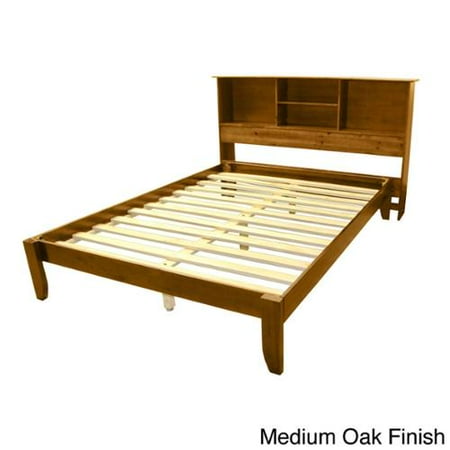 Queen-size Solid Wood Tapered Leg Platform Bed with Bookcase Headboard 