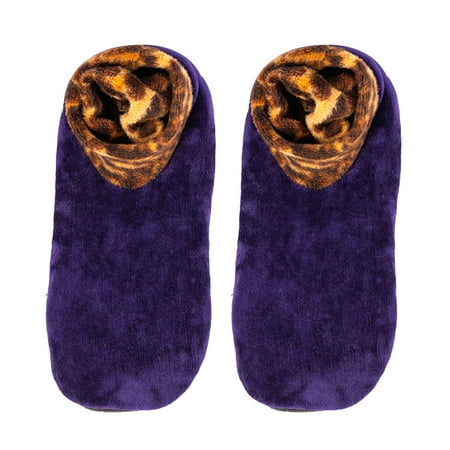 NUZYZ Double Layer Women Plush Lining Thick Slippers Leopard Patchwork Floor Socks