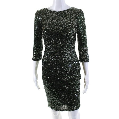 Pre-owned|Badgley Mischka Womens Emerald Sequin Sheath Size 4 13303714