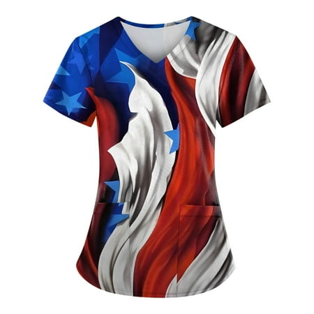 Sksloeg Women s Scrub Tops Fashion V-Neck Tops Red White Blue Star Stripe Printed Fit Scrub Clothes Short Sleeve Women Working Uniform Workwear with Pocket Red M
Sksloeg Women s Scrub Tops Fashion V-Neck Tops Red White Blue Star Stripe Printed Fit Scrub Clothes Short Sleeve Women Working Uniform Workwear with Pocket Red M
