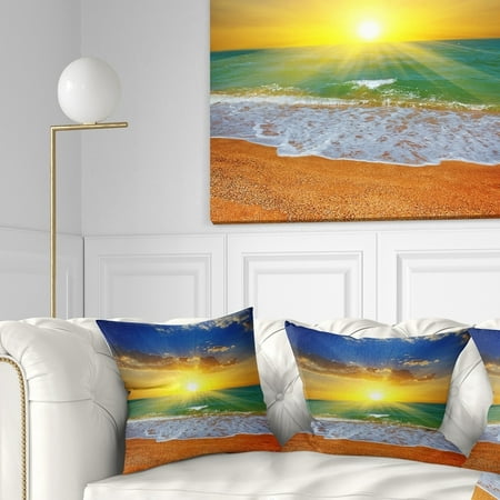 DESIGN ART Designart 'Dramatic Seashore Sky in Yellow' Modern Beach Throw Pillow