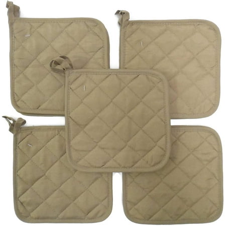 Pot Holder 100% Cotton Machine Washable Heat Resistant Kitchen Gift Set (Pack of 10 Size 7 X 7Inch Taupe )
