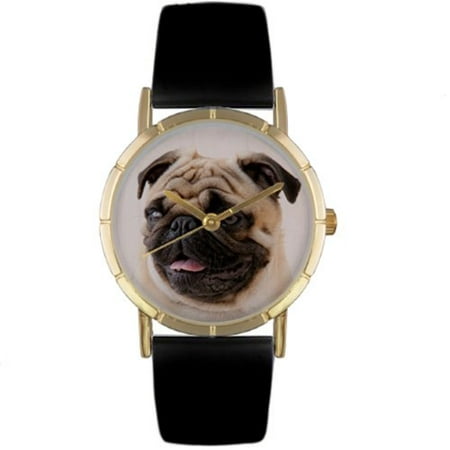 Whimsical Watches Unisex Pug Photo Watch with Black Leather