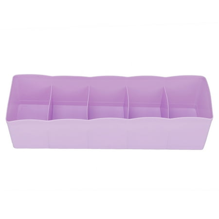 Plastic Drawer Organizer Bra Underwear Socks Cube Basket With 5 Grids (Purple)