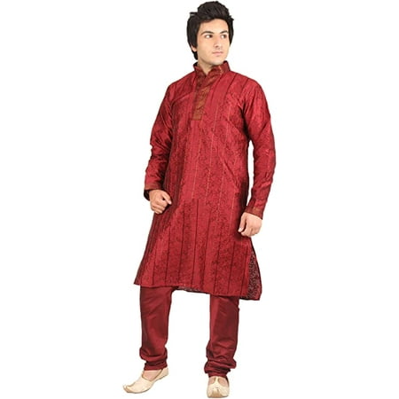 Royal Men s Jacquard Kurta Pyjama Set (ROYAL_185_Red_X-Large)