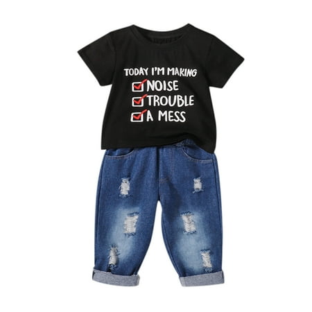 Children Kids Toddler Baby Boys Letter Short Sleeve T Shirt Blouse Tops Ripped Jeans Pants Trousers Outfit Set 2PCS Clothes Sweater Boy
Children Kids Toddler Baby Boys Letter Short Sleeve T Shirt Blouse Tops Ripped Jeans Pants Trousers Outfit Set 2PCS Clothes Sweater Boy