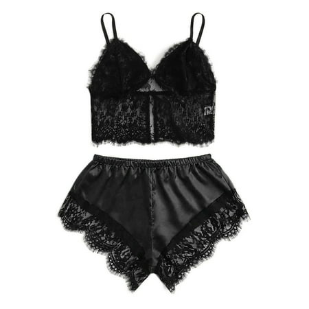Knosfe Sleepwear Eyelash Satin Lace Pjs for Women Two Piece Cami Crop Top Pajamas Set M
Knosfe Sleepwear Eyelash Satin Lace Pjs for Women Two Piece Cami Crop Top Pajamas Set M