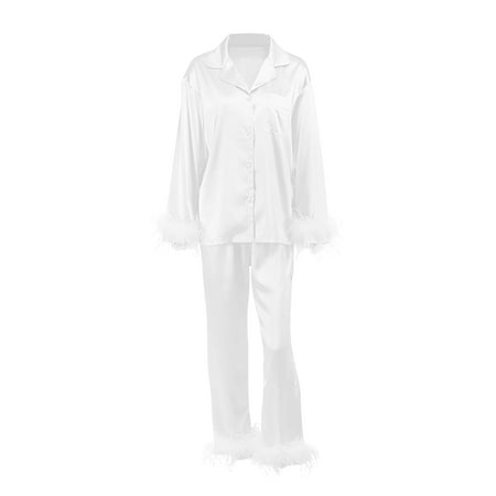 Viugreum French Casual Feather Nightwear | 2022 New Long-sleeved Sleepwear with Feather Trim | Silk Satin Long-sleeved Pajamas Loose Sleeping Loungewear for Women
Viugreum French Casual Feather Nightwear | 2022 New Long-sleeved Sleepwear with Feather Trim | Silk Satin Long-sleeved Pajamas Loose Sleeping Loungewear for Women