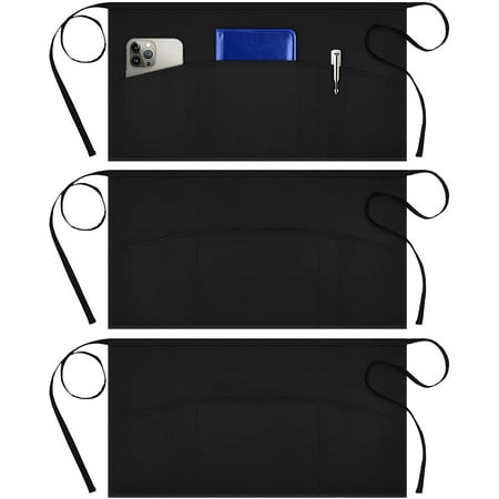 3 Pack Server Aprons with 3 Pockets - Waist Apron Waitress Apron for Women and Man Water Resistant with Long Waist Strap Reinforced Seams Half Apron (Black)
3 Pack Server Aprons with 3 Pockets - Waist Apron Waitress Apron for Women and Man Water Resistant with Long Waist Strap Reinforced Seams Half Apron (Black)