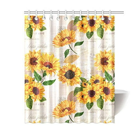 Mkhert Vintage Sunflowers On Postcards Newspaper House Decor Shower Curtain For Bathroom Decorative Set 60x72 Inch Mkhert Vintage Sunflowers On Postcards Newspaper House Decor Shower Curtain For Bathroom Decorative Set 60x72 Inch