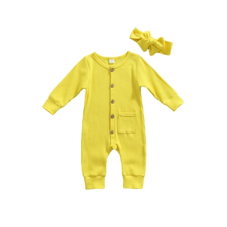 Binpure 2Pcs Sweet Style Baby Girls Outfit Solid Color Single-breasted Long Sleeve Round Collar Romper with Pocket + Headwear Set
Binpure 2Pcs Sweet Style Baby Girls Outfit Solid Color Single-breasted Long Sleeve Round Collar Romper with Pocket + Headwear Set
