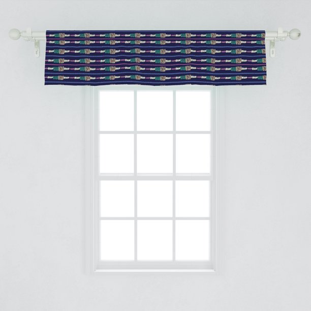 Abstract Window Valance, Colorful Composition with Grunge Doodle Style Lines and Horizontal Stripes Pattern, Curtain Valance for Kitchen Bedroom Decor with Rod Pocket, by Ambesonne